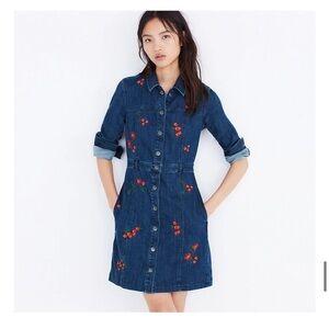 Madewell‎ cherry blossom  floral embroidered jean dress snap botton size 6